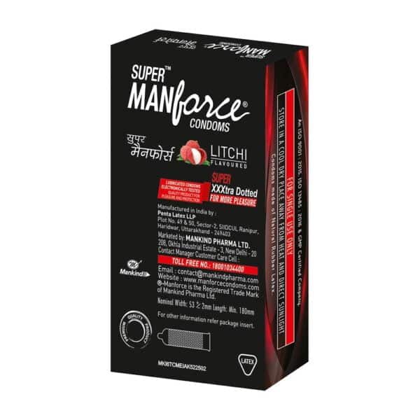 Manforce 1500 Dots and Litchi Flavoured Condom 10's Pack back side